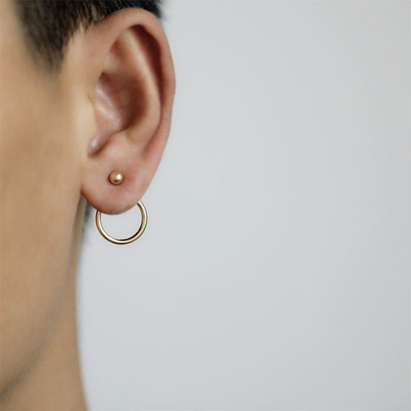 Earrings Ball with Circle Ear Jacket Gold - Picture 4 of 4
